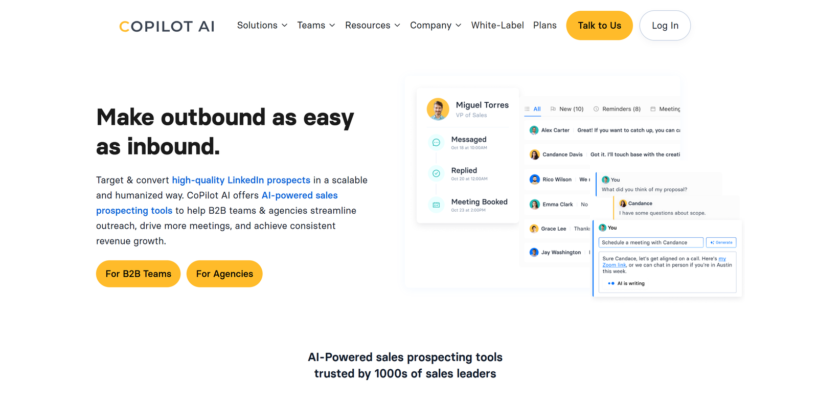 CoPilot AI dashboard showing LinkedIn automation campaign metrics and AI-powered lead generation analytics
