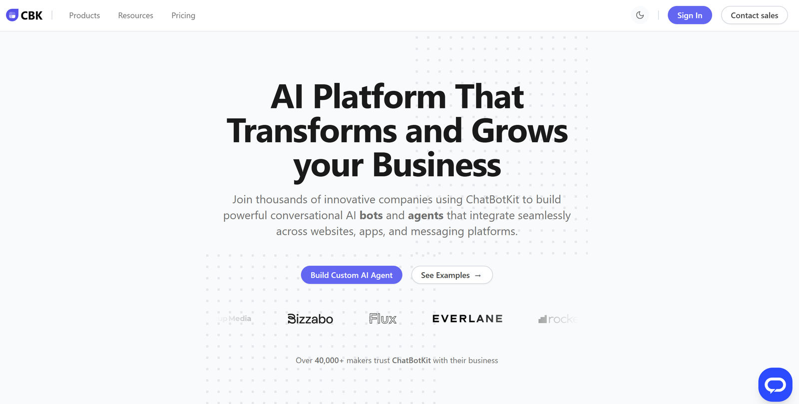 ChatBotKit dashboard interface showing customizable white-label conversational AI management platform