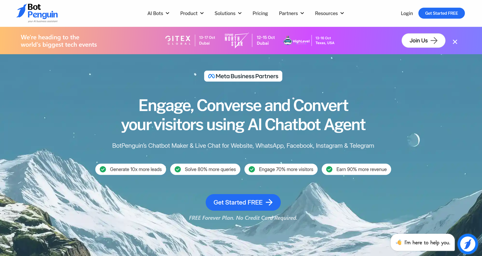 BotPenguin chatbot platform dashboard showing white-label customization and omnichannel messaging analytics interface