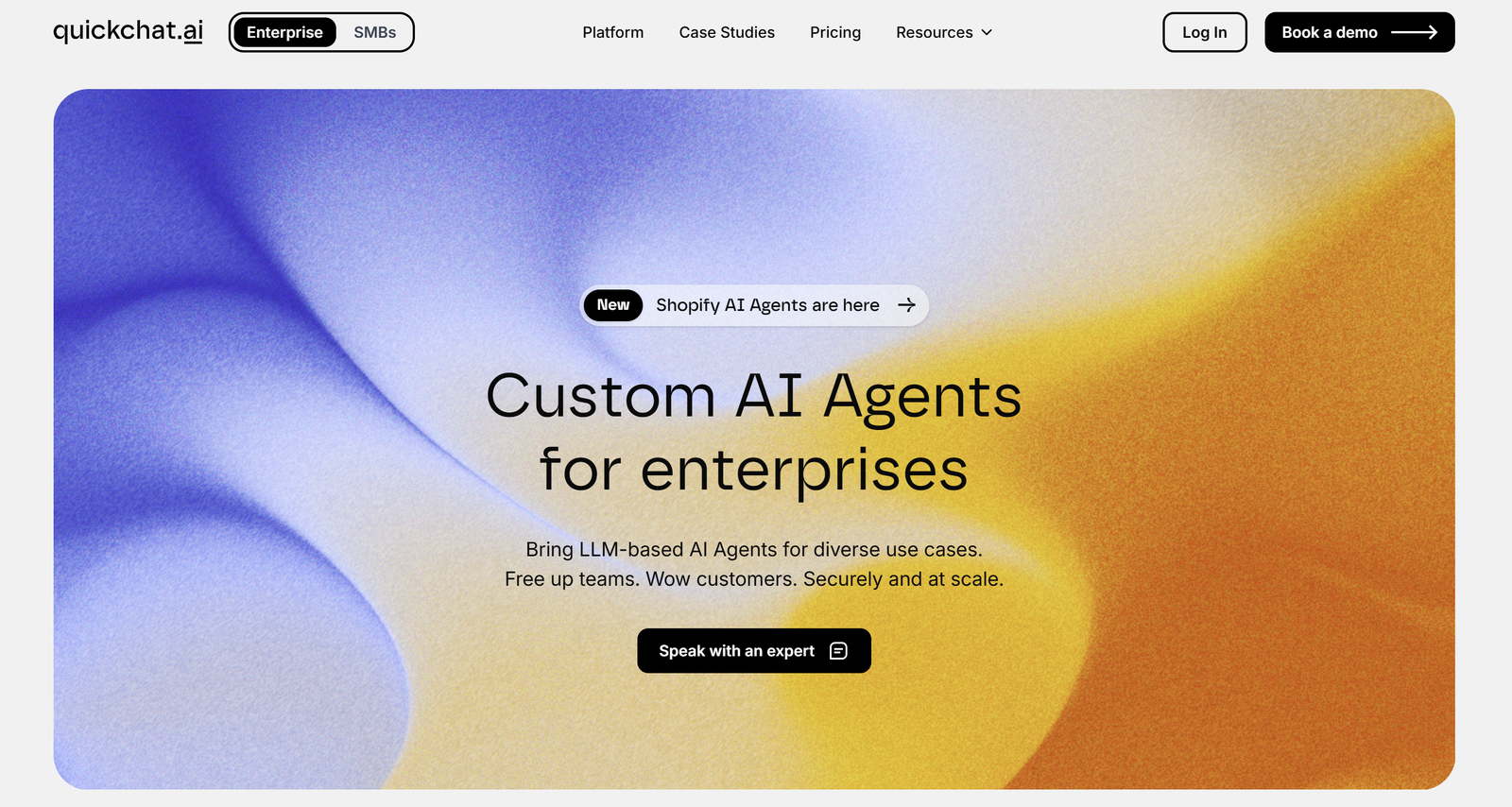 Quickchat AI dashboard interface showing customizable white-label conversational AI agent management