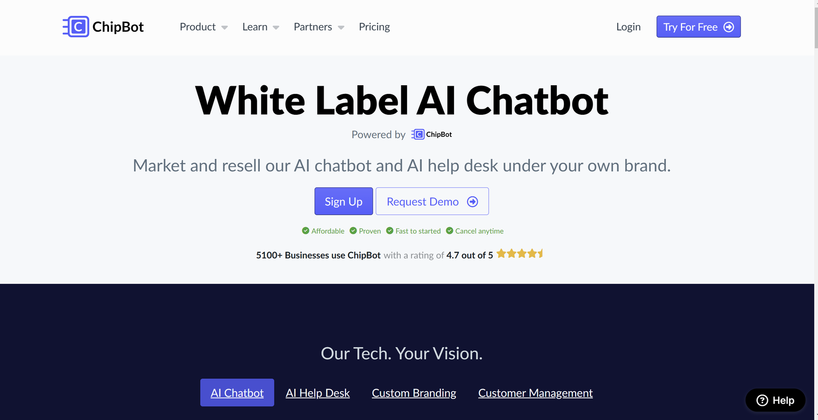 ChipBot SaaS platform dashboard showing video engagement and live chat conversion tools for websites