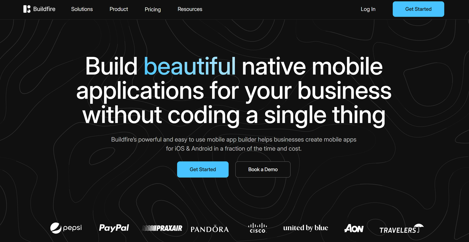 Buildfire mobile app builder dashboard showing drag-and-drop customization