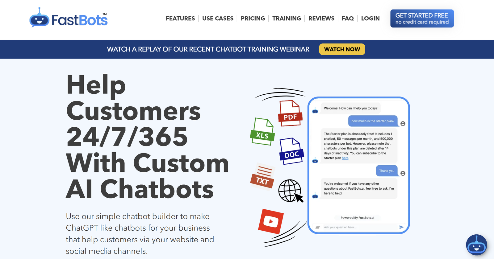 FastBots.ai dashboard interface showing customizable white-label AI chatbot analytics and multi-channel integration options