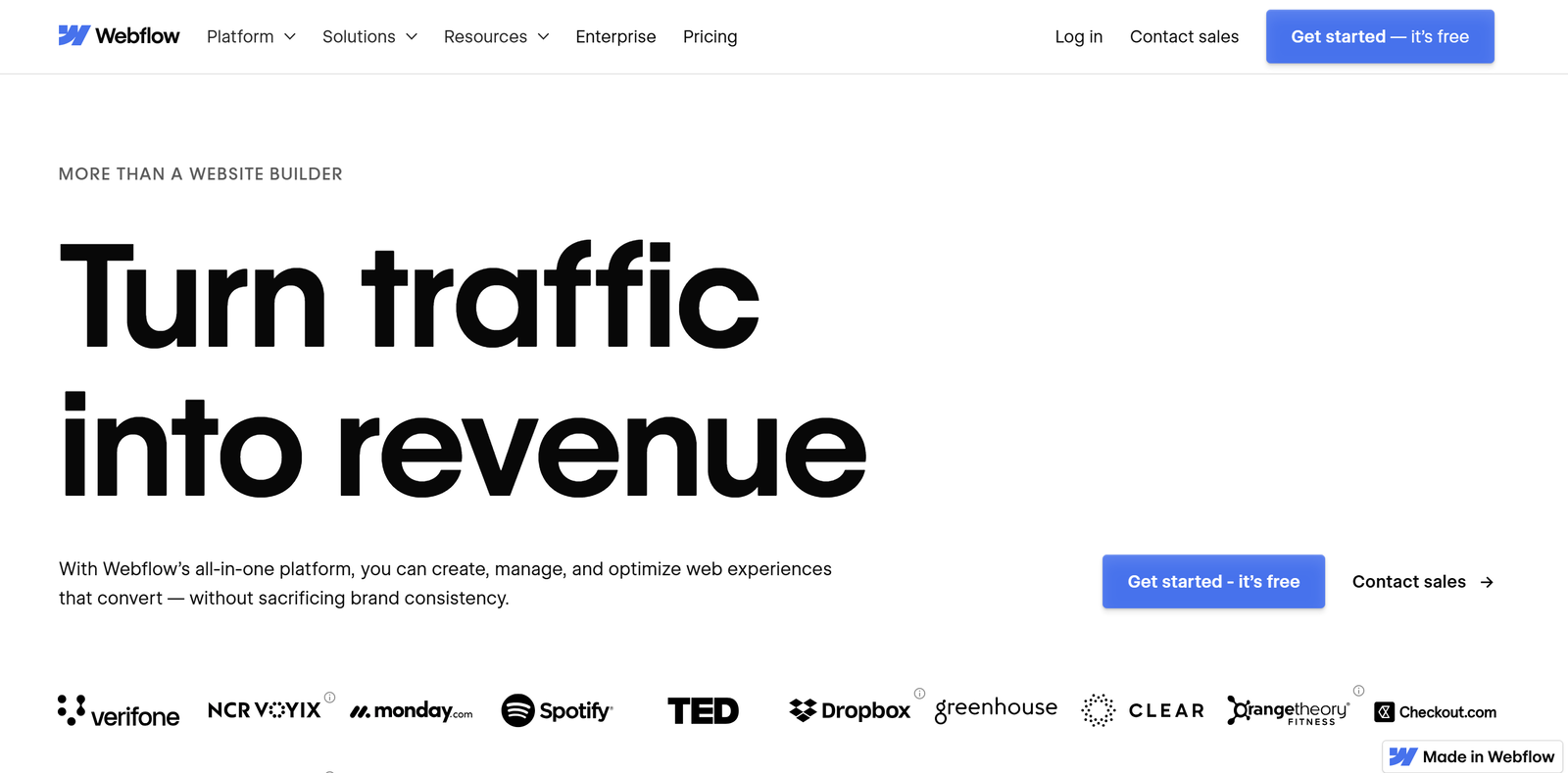 Webflow visual website builder interface showing drag-drop design tools and responsive layout controls