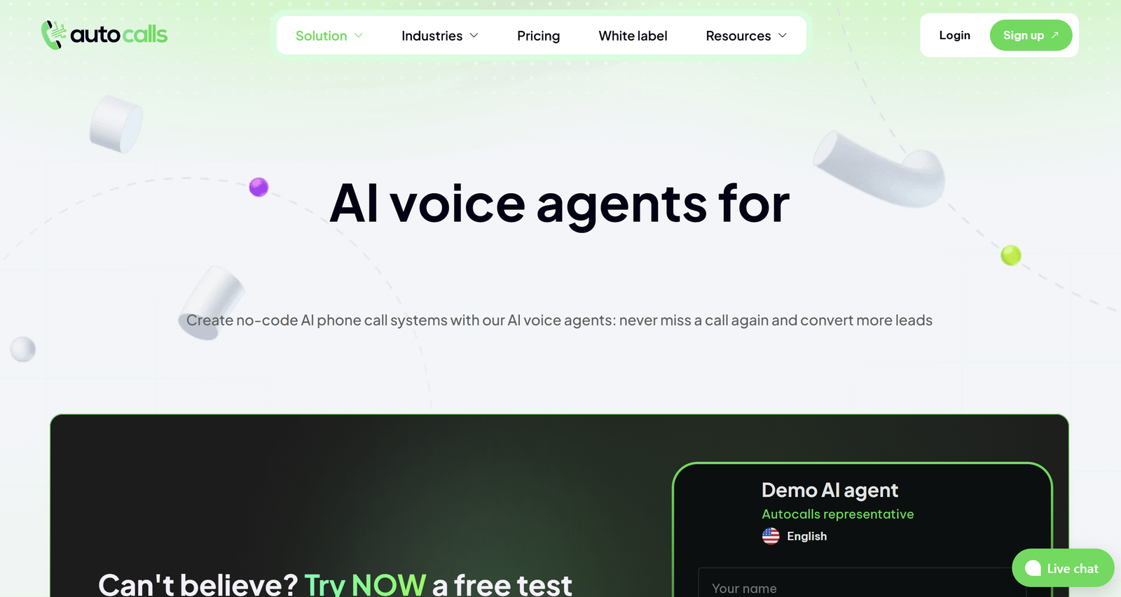  Autocalls.ai dashboard interface showcasing customizable white-label AI voice agent analytics and campaign management