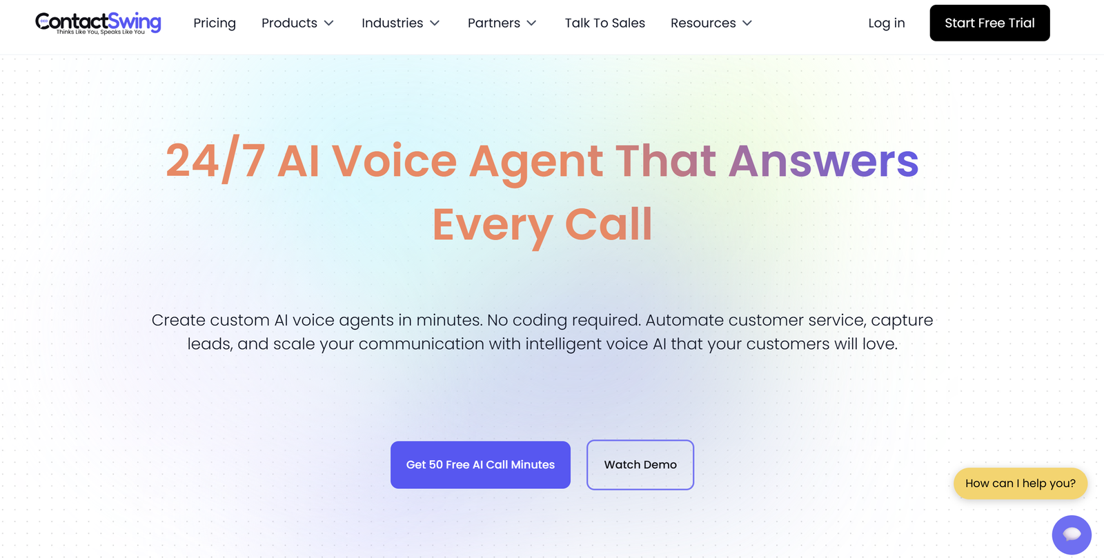ContactSwing dashboard interface showing customizable white-label AI voice calling analytics and automation workflows