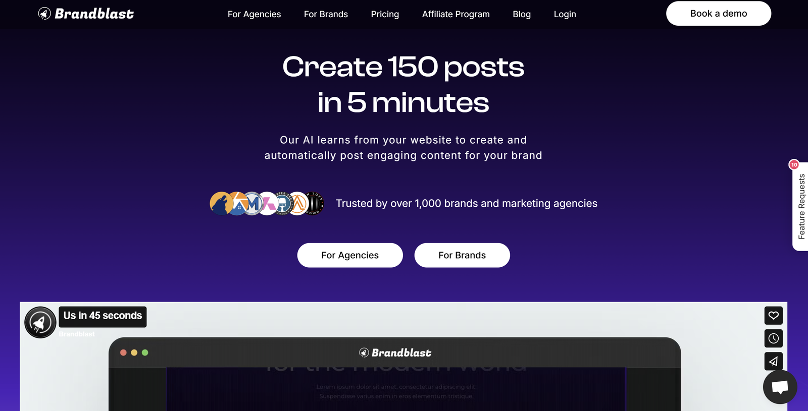 AI social media management dashboard generating branded posts for Instagram, Facebook, and LinkedIn.