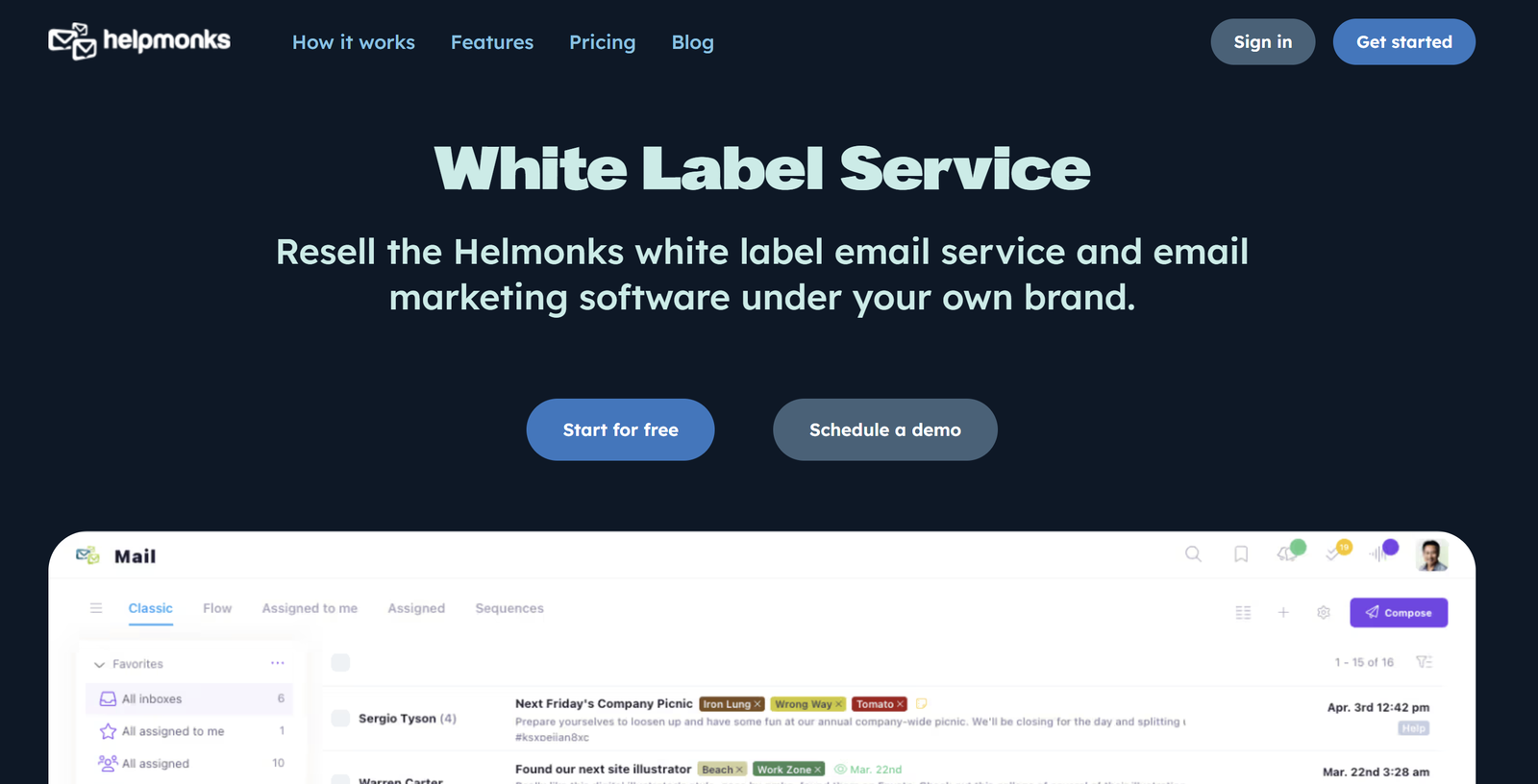 Helpmonks white-label email marketing and CRM platform with custom domain support for agencies.