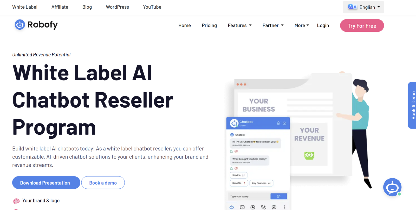 Robofy’s white-label AI chatbot platform enabling businesses to deliver branded, intelligent chat solutions to customers
