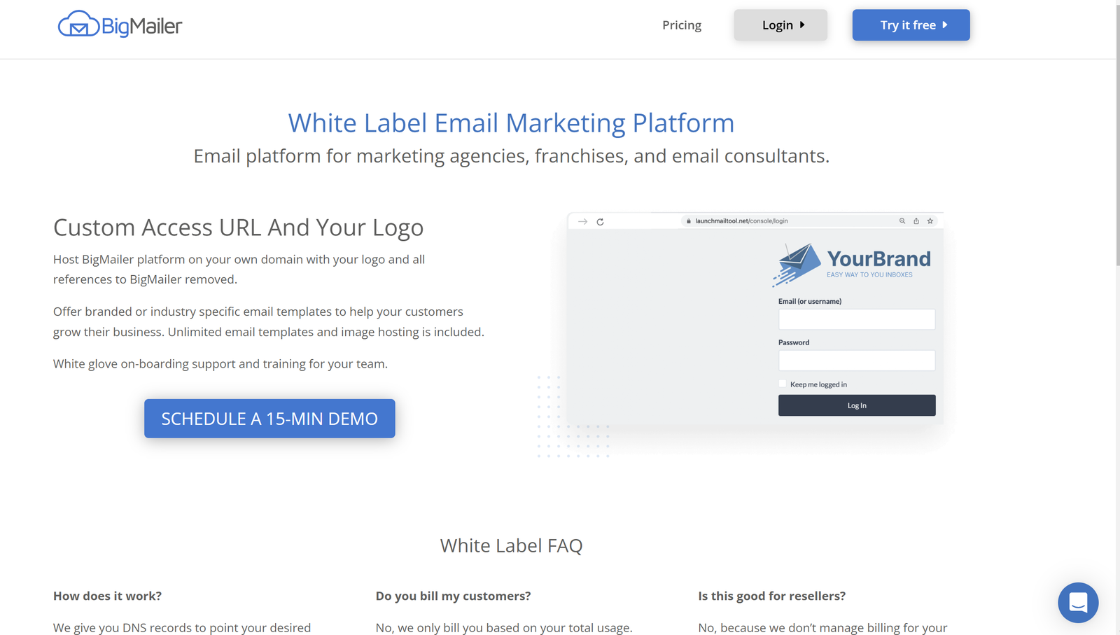 BigMailer dashboard showcasing multi-brand white-label email analytics