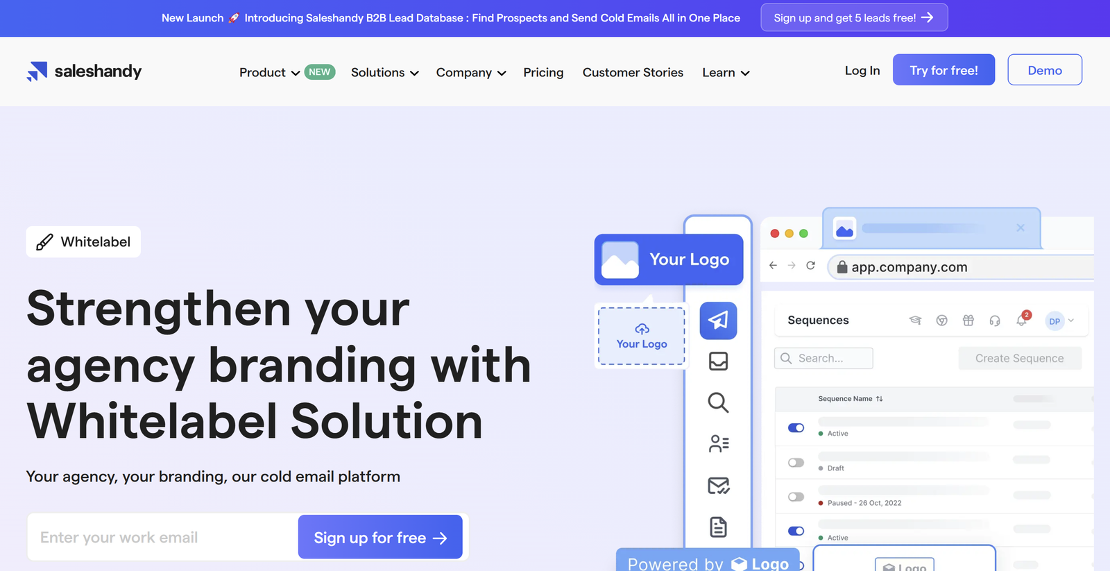 SalesHandy dashboard interface showing customizable white-label email campaign analytics