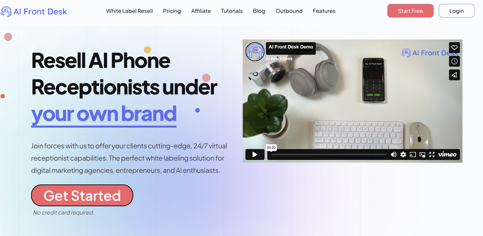AI-powered virtual receptionist platform showcasing features like 24/7 call handling, appointment scheduling, and multilingual support for enhanced business communication.