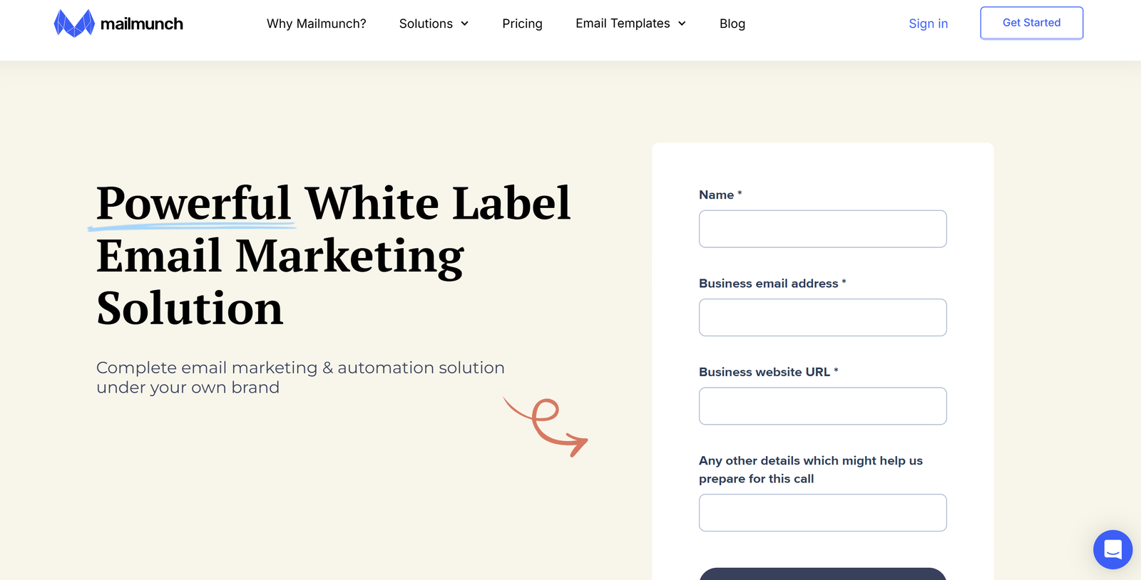 Mailmunch dashboard showing drag-and-drop email builder with white-label lead generation analytics interface
