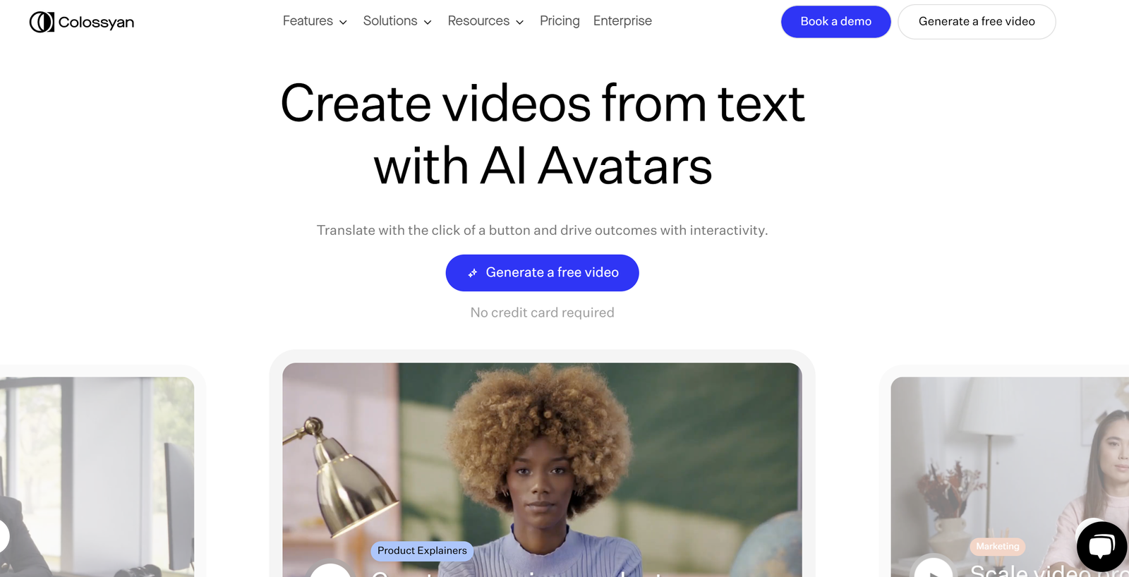 Colossyan AI video platform interface showing customizable avatars and multilingual training modules.