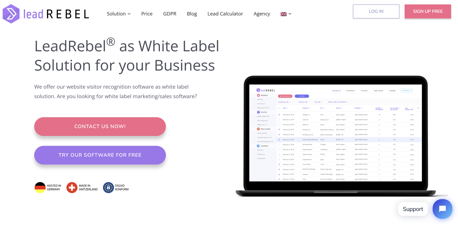 AI-driven B2B lead generation platform offering white-label visitor tracking, CRM sync, and automated campaign management.
