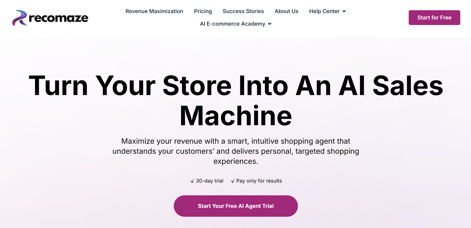 Recomaze AI dashboard showing real-time personalization and conversion analytics for ecommerce stores