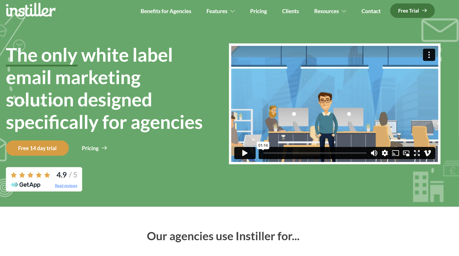 White-label email marketing platform with drag-and-drop editor, analytics, and CRM integration for agencies