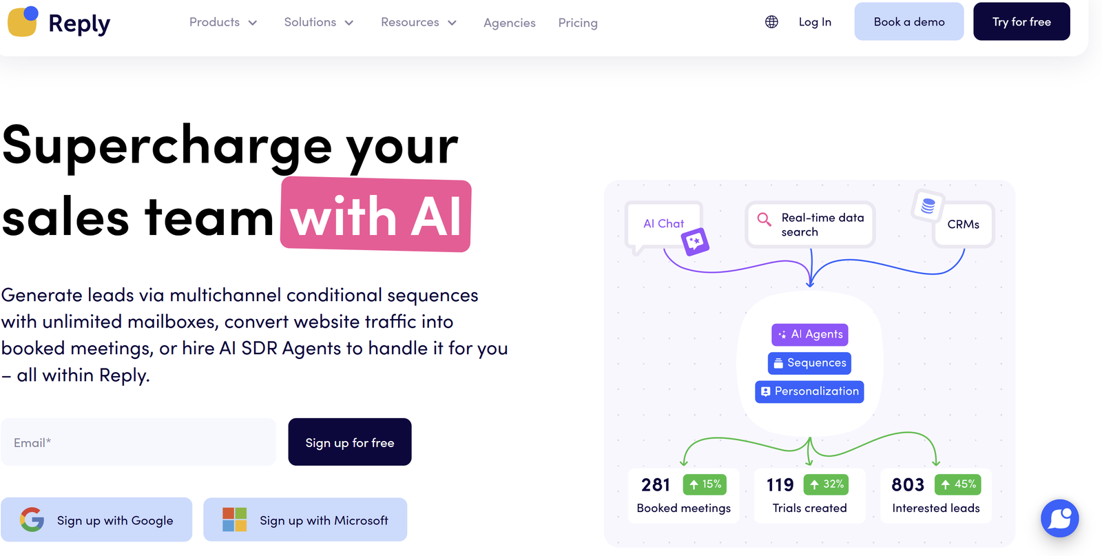 AI-driven sales platform featuring white-label email automation, LinkedIn outreach, and CRM synchronization for agencies.